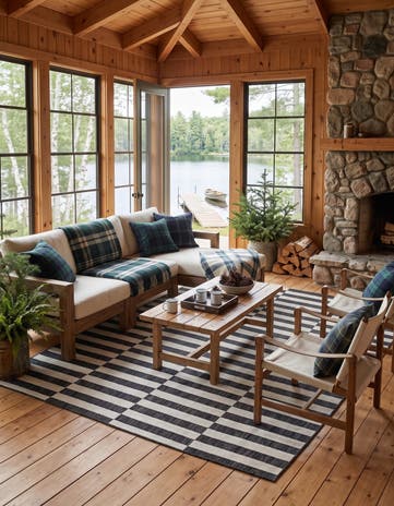 Charcoal Gray Easy-Clean Ribbon Indoor / Outdoor Rug