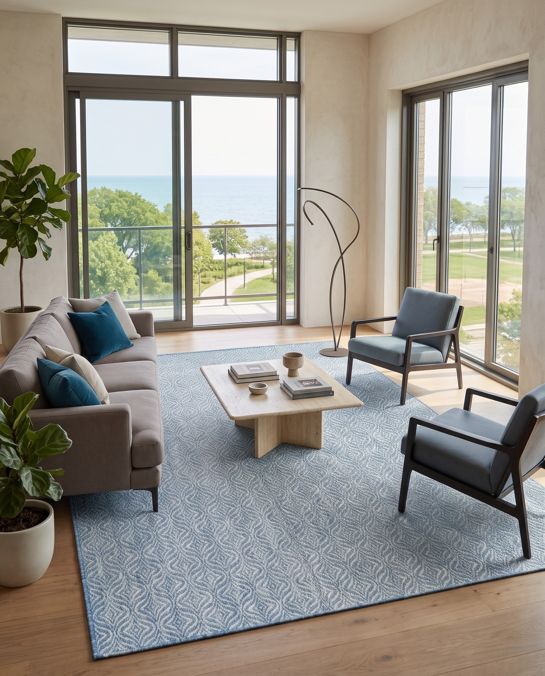 Aqua Easy-Clean Lattice Indoor / Outdoor Rug
