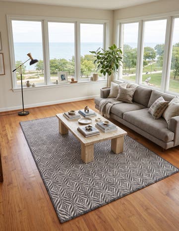 Charcoal Gray Easy-Clean Lattice Indoor / Outdoor Rug