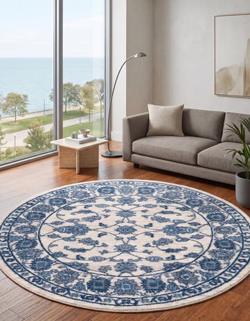 Blue and White Boston Round Rug