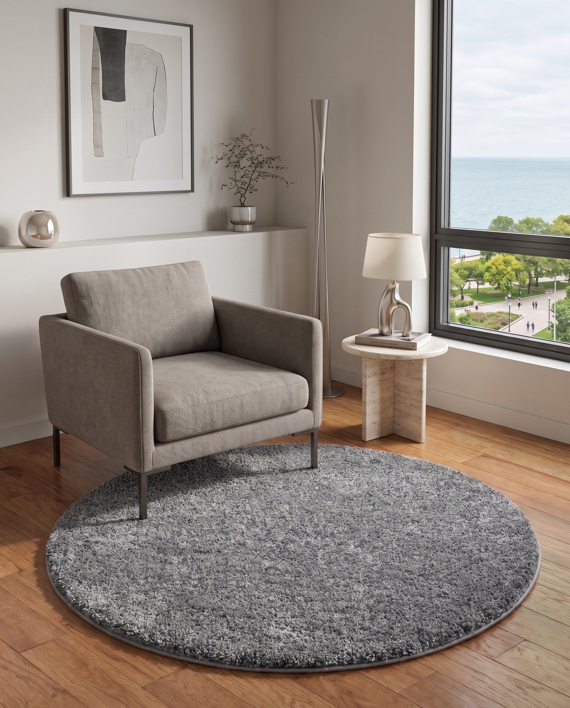 3' 3 x 3' 3 Soft Solid Shag Round Rug