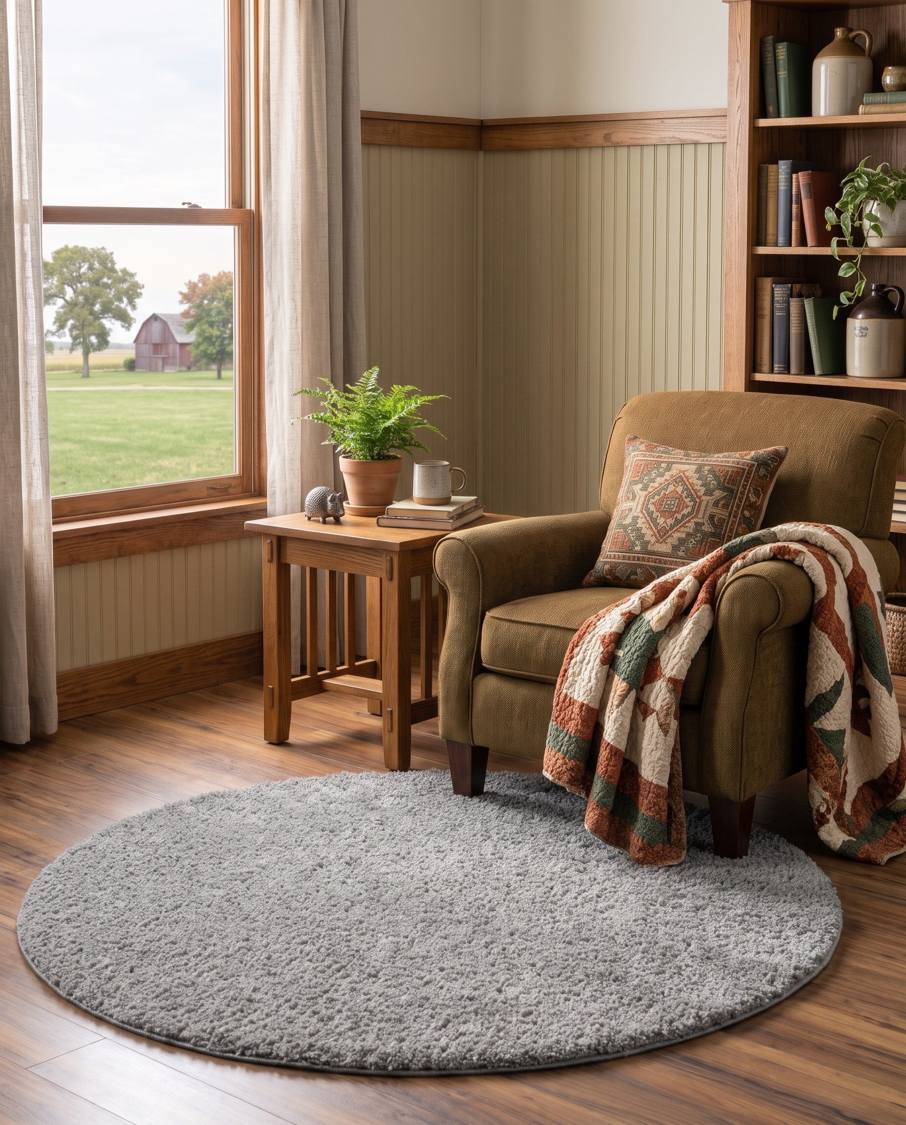 Cloud Gray Soft Solid Shag Round Rug