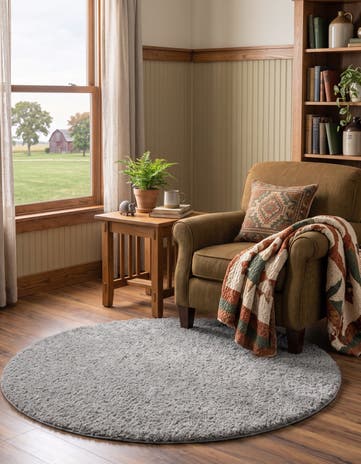 Cloud Gray Soft Solid Shag Round Rug