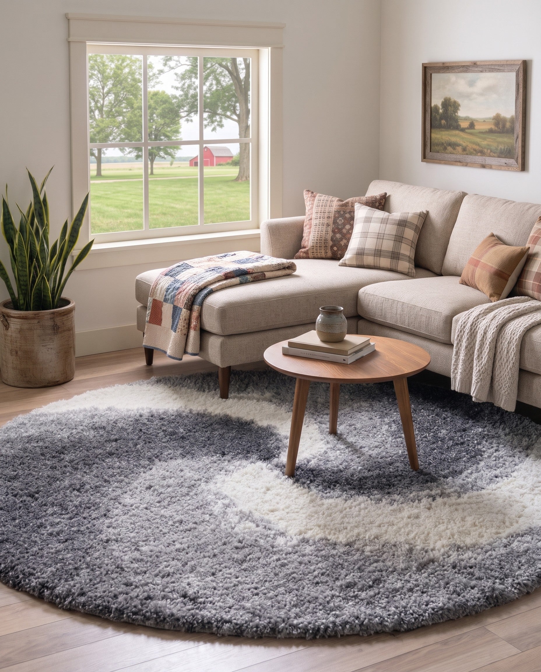 Smoke Gray Soft Touch Shag Round Rug
