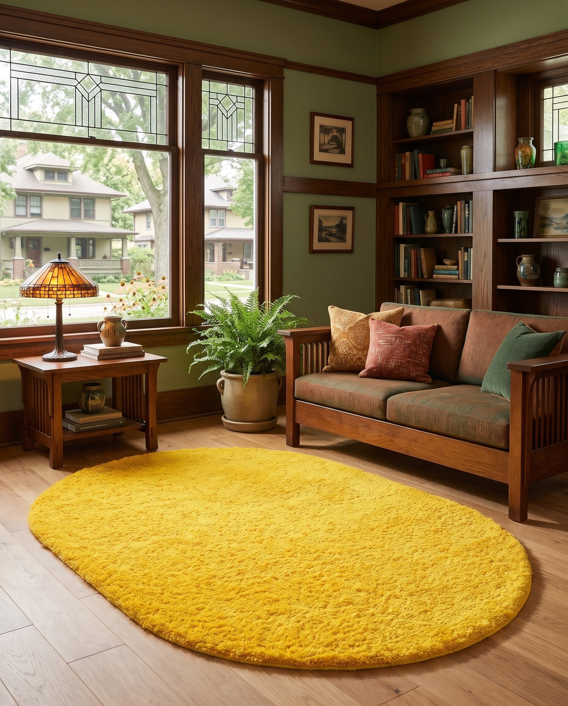 Tuscan Sun Yellow Solid Shag Oval Rug