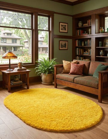 Tuscan Sun Yellow Solid Shag Oval Rug