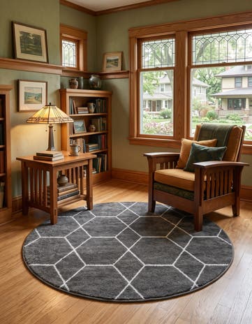 Dark Gray Lattice Frieze Round Rug