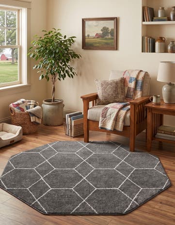 Dark Gray Lattice Frieze Octagon Rug