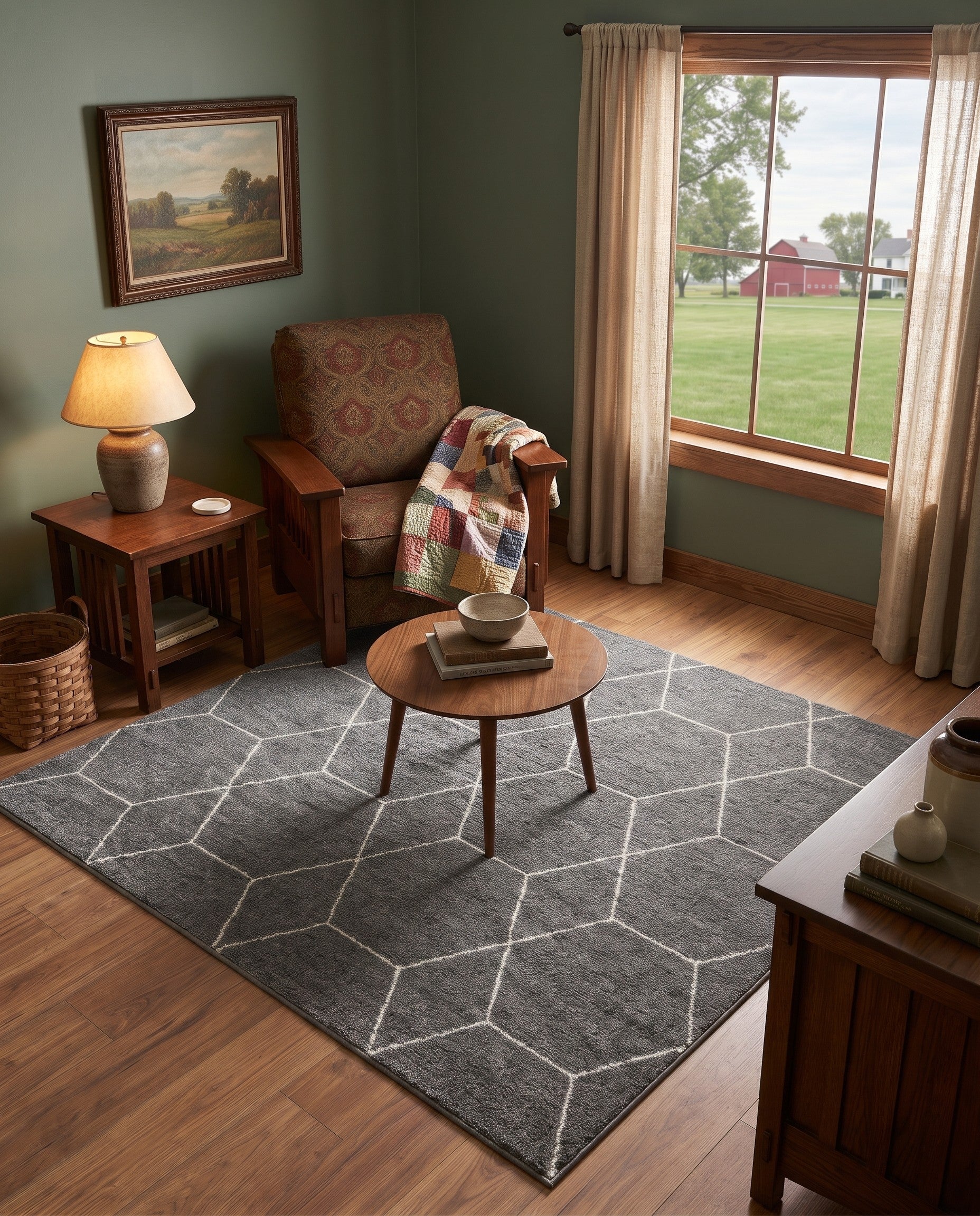 Dark Gray Lattice Frieze Square Rug