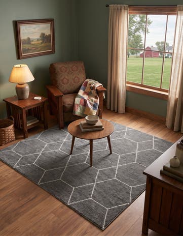 Dark Gray Lattice Frieze Square Rug