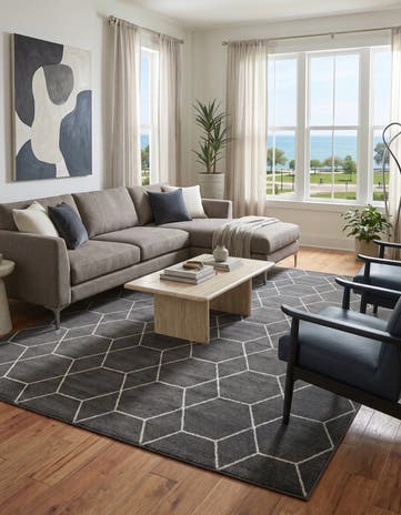 Dark Gray Lattice Frieze Rug
