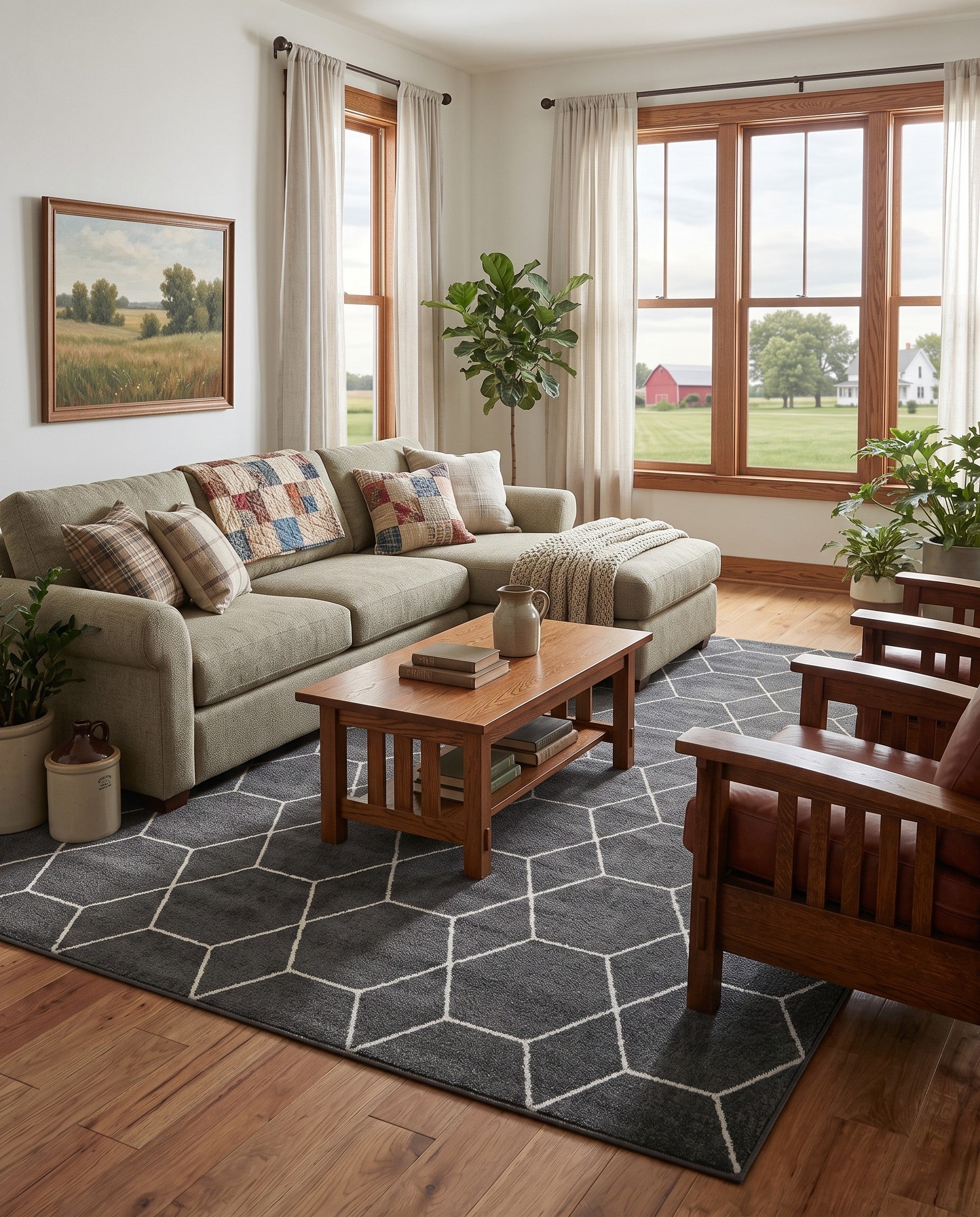 Dark Gray Lattice Frieze Rug