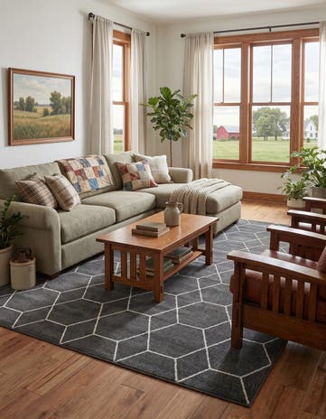 Dark Gray Lattice Frieze Rug