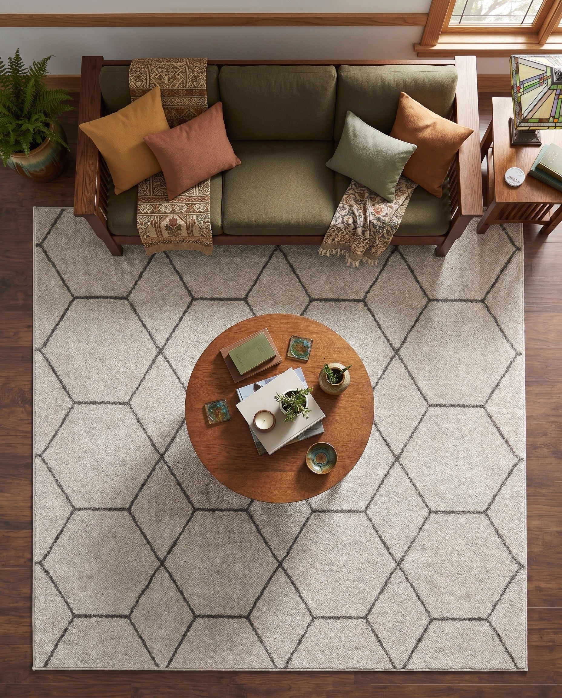 Ivory Lattice Frieze Square Rug