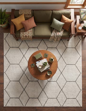 Ivory Lattice Frieze Square Rug