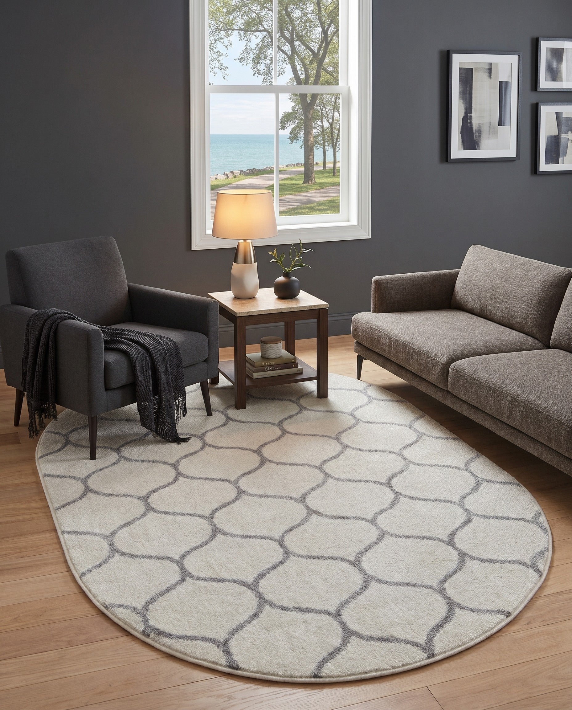 3' x 5' 3 Lattice Frieze Oval Rug