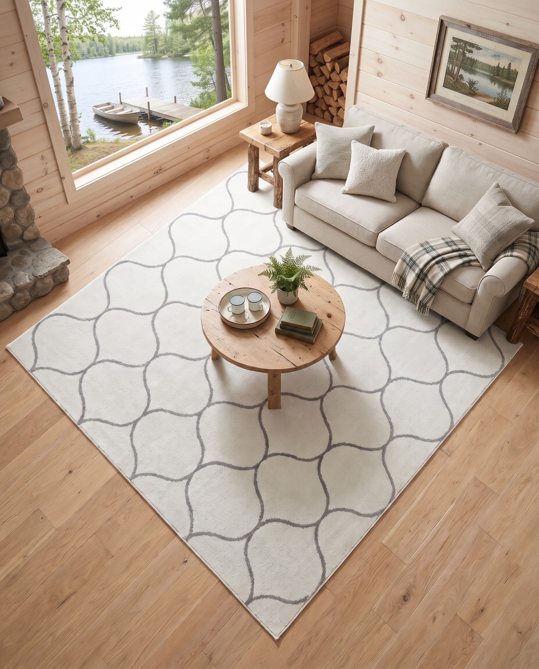 Ivory Lattice Frieze Square Rug