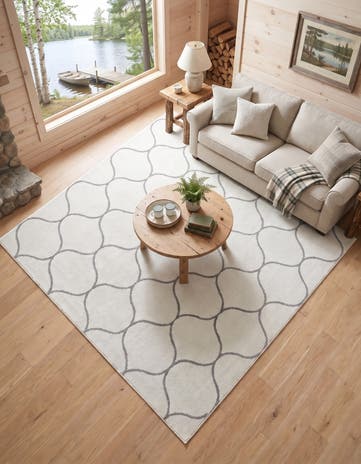 Ivory Lattice Frieze Square Rug