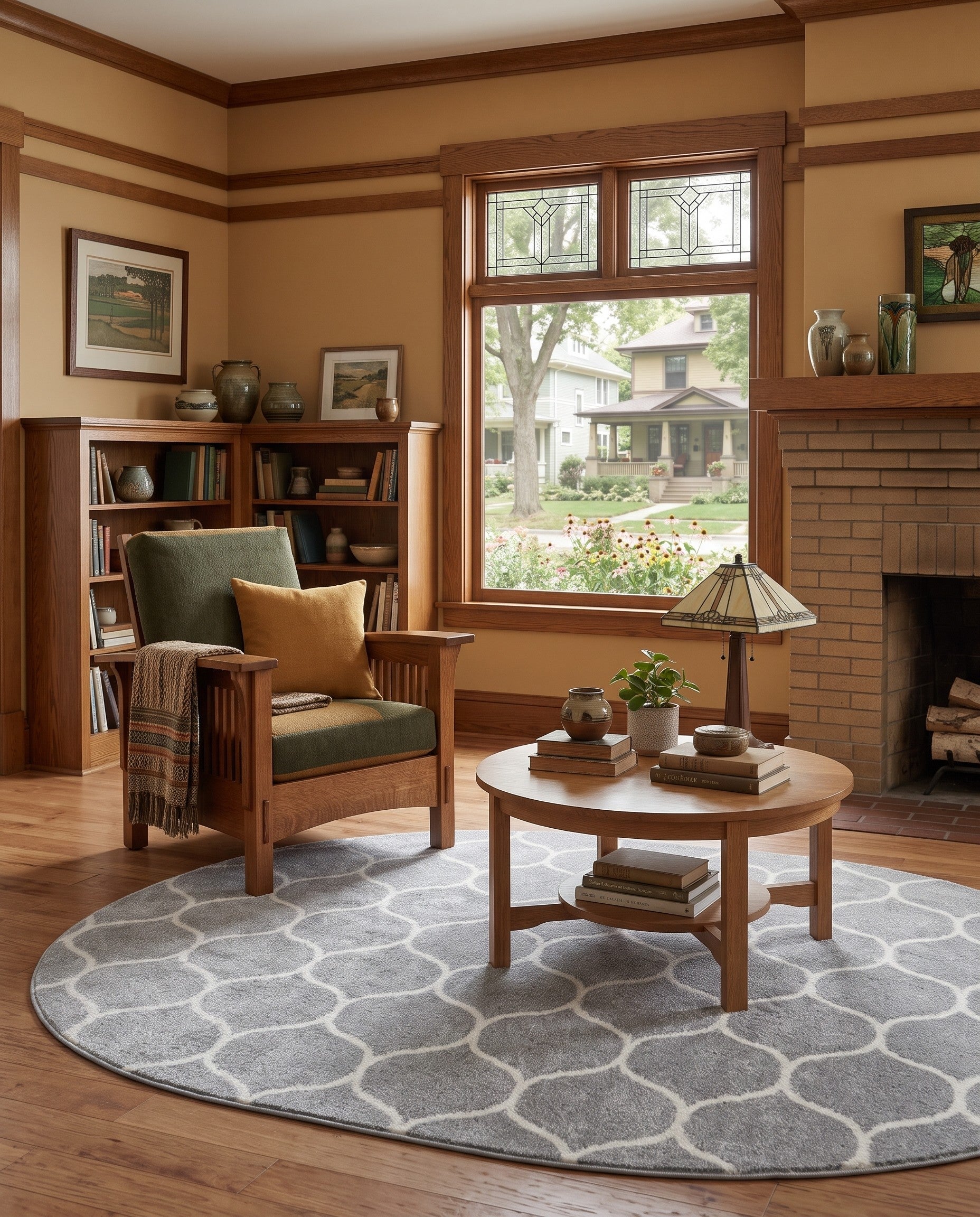 Light Gray Lattice Frieze Oval Rug