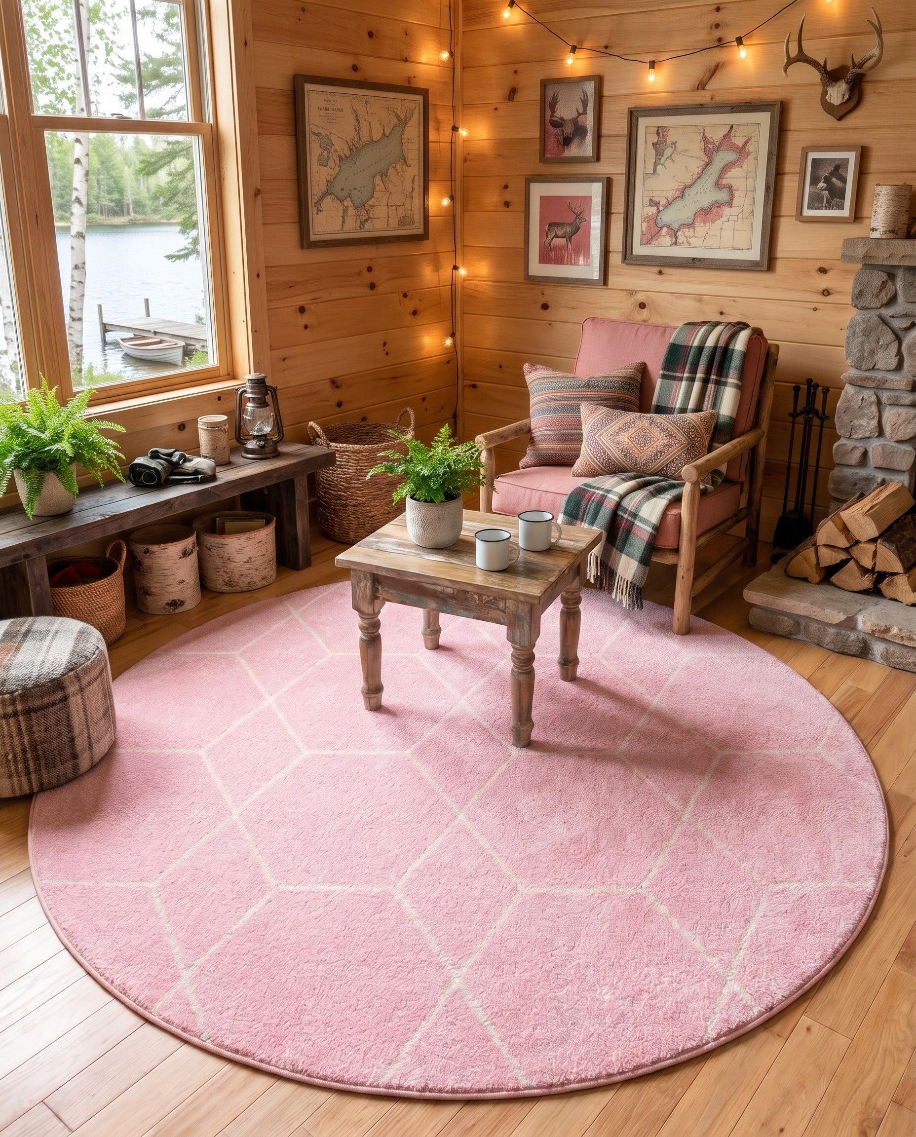 6' x 6' Lattice Frieze Round Rug