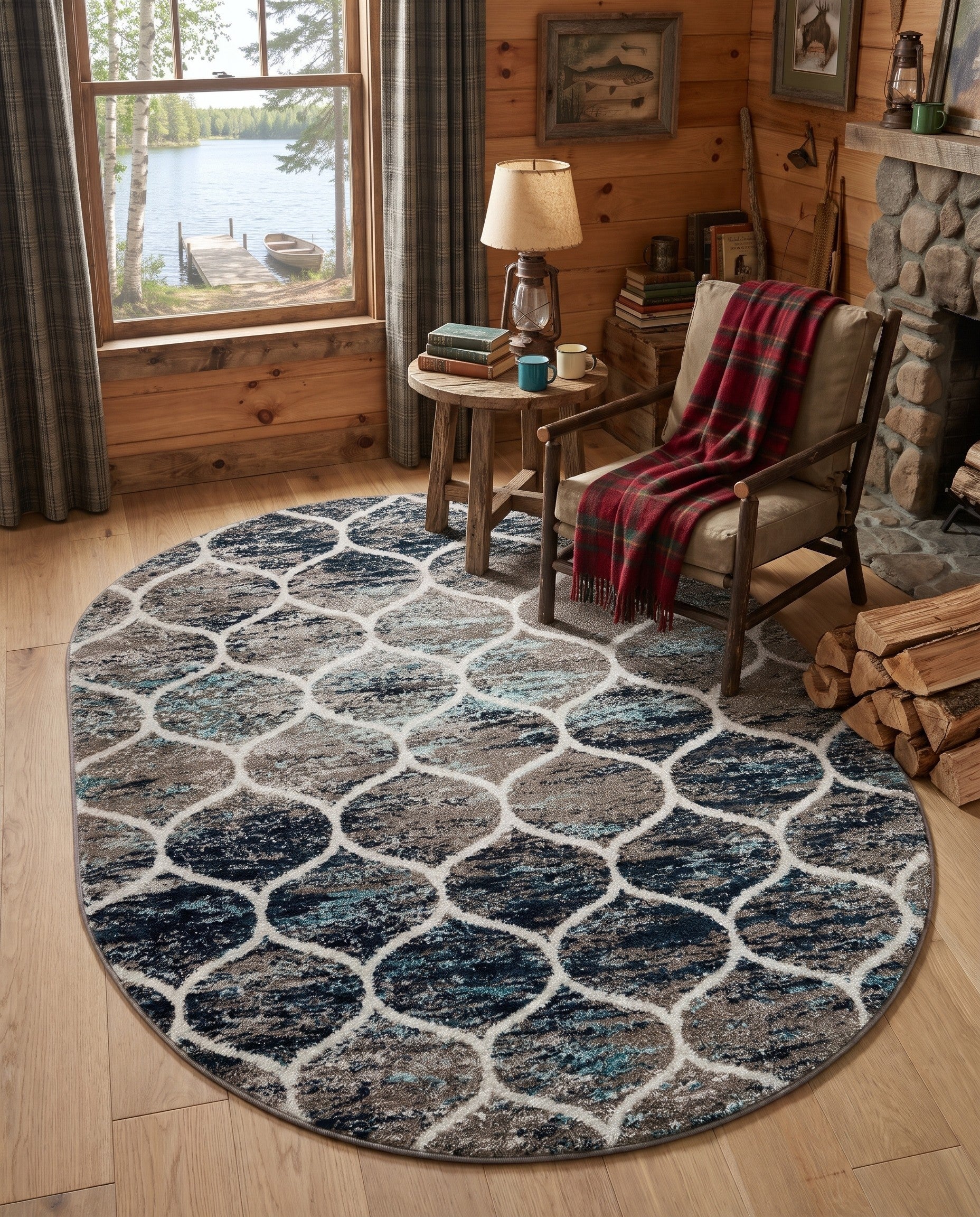 5' 3 x 8' Lattice Frieze Oval Rug