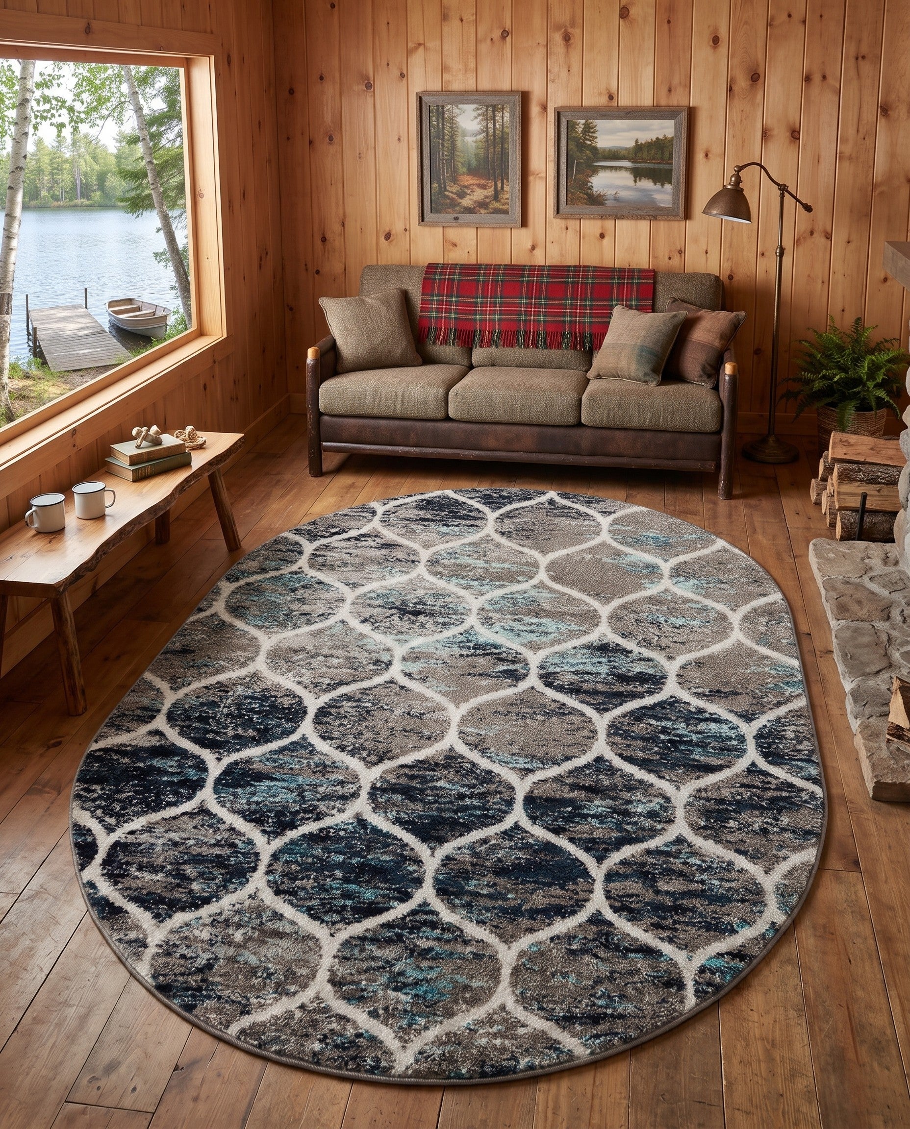 5' 3 x 8' Lattice Frieze Oval Rug