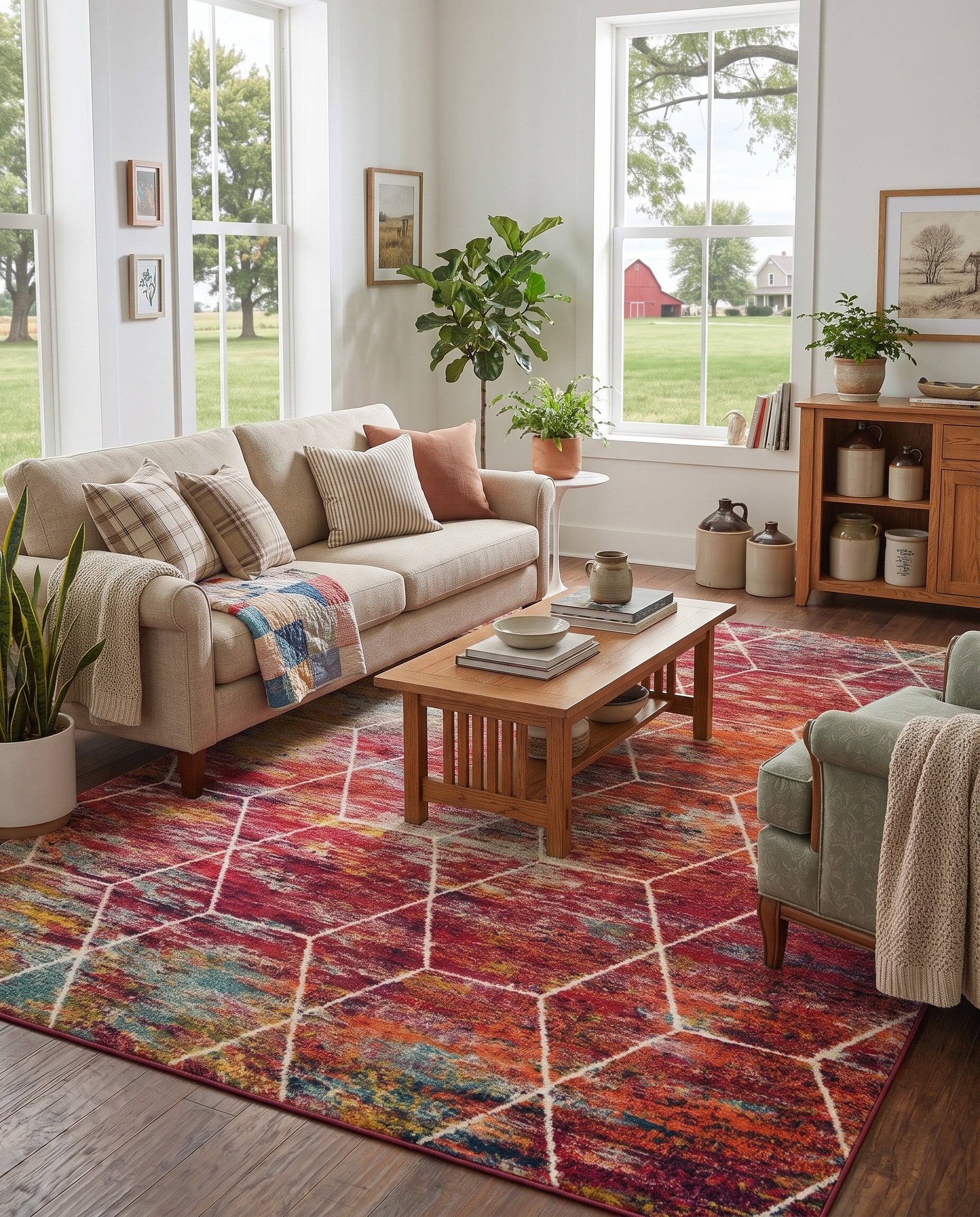 7' x 10' Lattice Frieze Oleander Rug