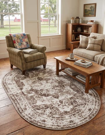 Beige Monte Carlo Oval Rug