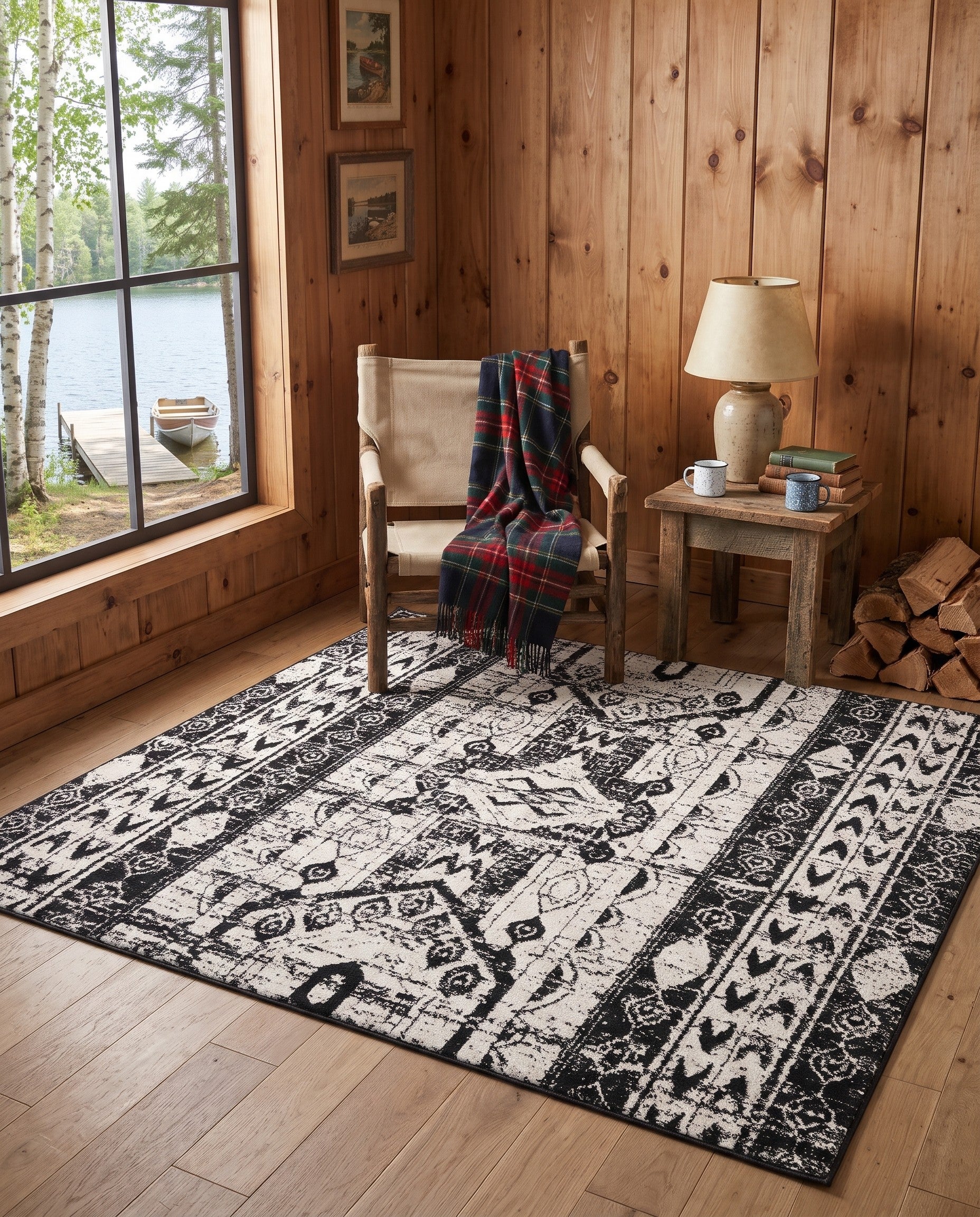 Black and White Oregon Square Rug