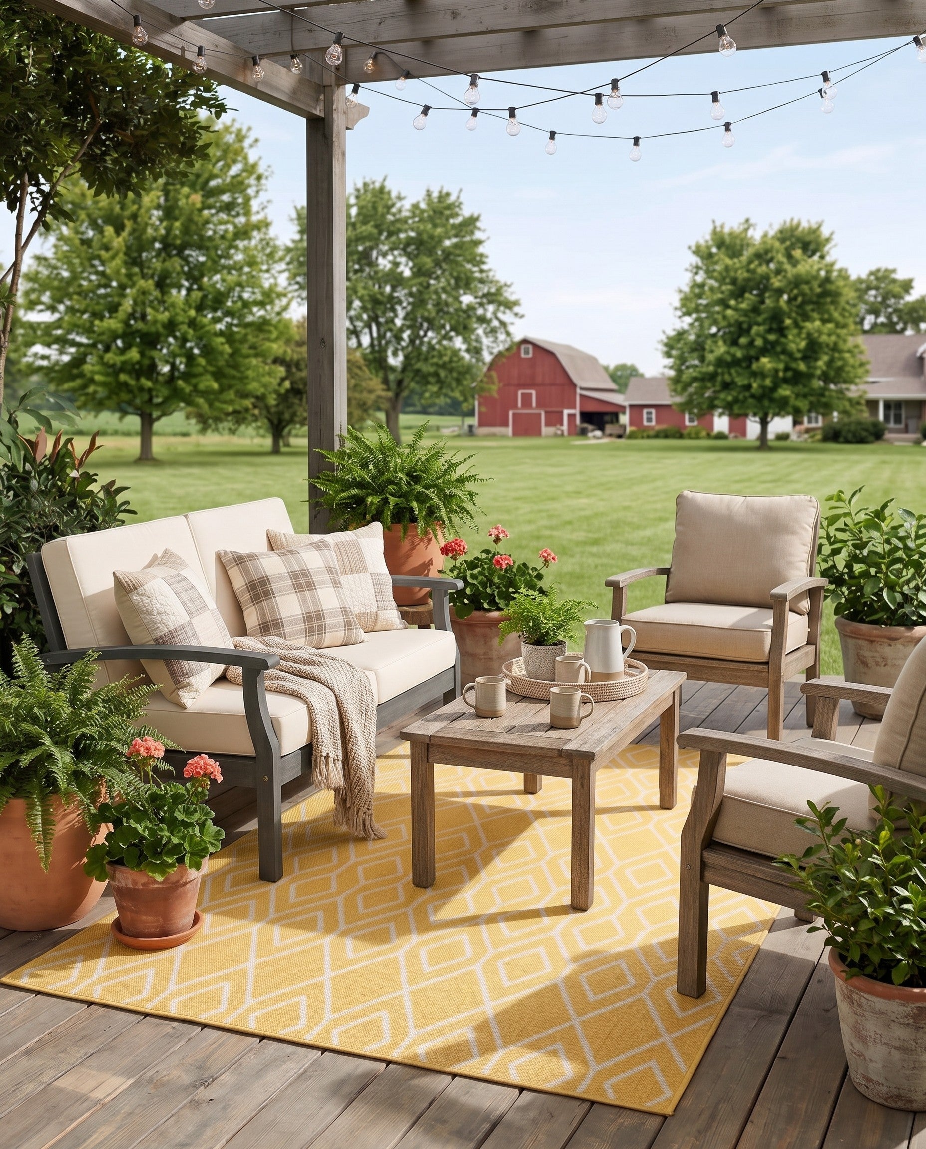 Ivory and Yellow Easy-Clean Jill Zarin Turks and Caicos Indoor / Outdoor Rug