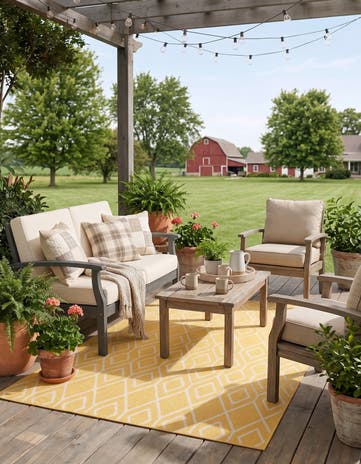 Ivory and Yellow Easy-Clean Jill Zarin Turks and Caicos Indoor / Outdoor Rug