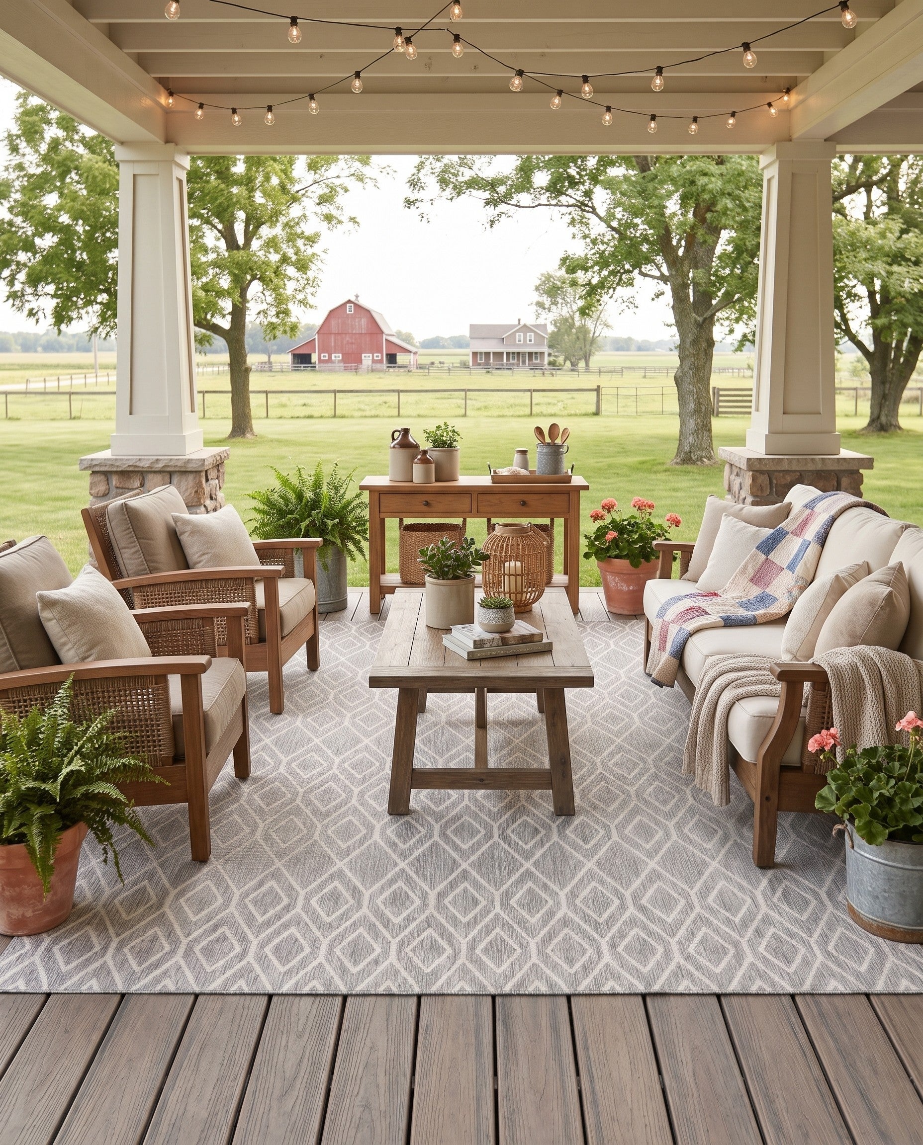 Cream and Gray Easy-Clean Jill Zarin Turks and Caicos Indoor / Outdoor Rug
