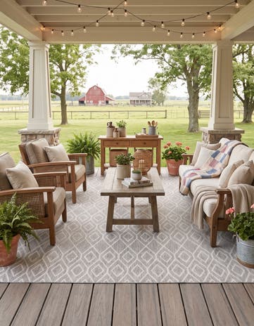 Cream and Gray Easy-Clean Jill Zarin Turks and Caicos Indoor / Outdoor Rug