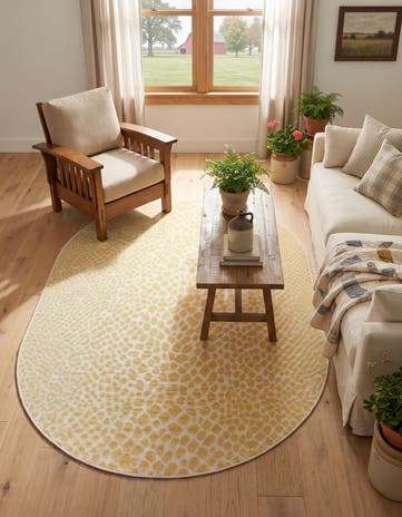 Ivory and Yellow Easy-Clean Jill Zarin Cape Town Indoor / Outdoor Oval Rug