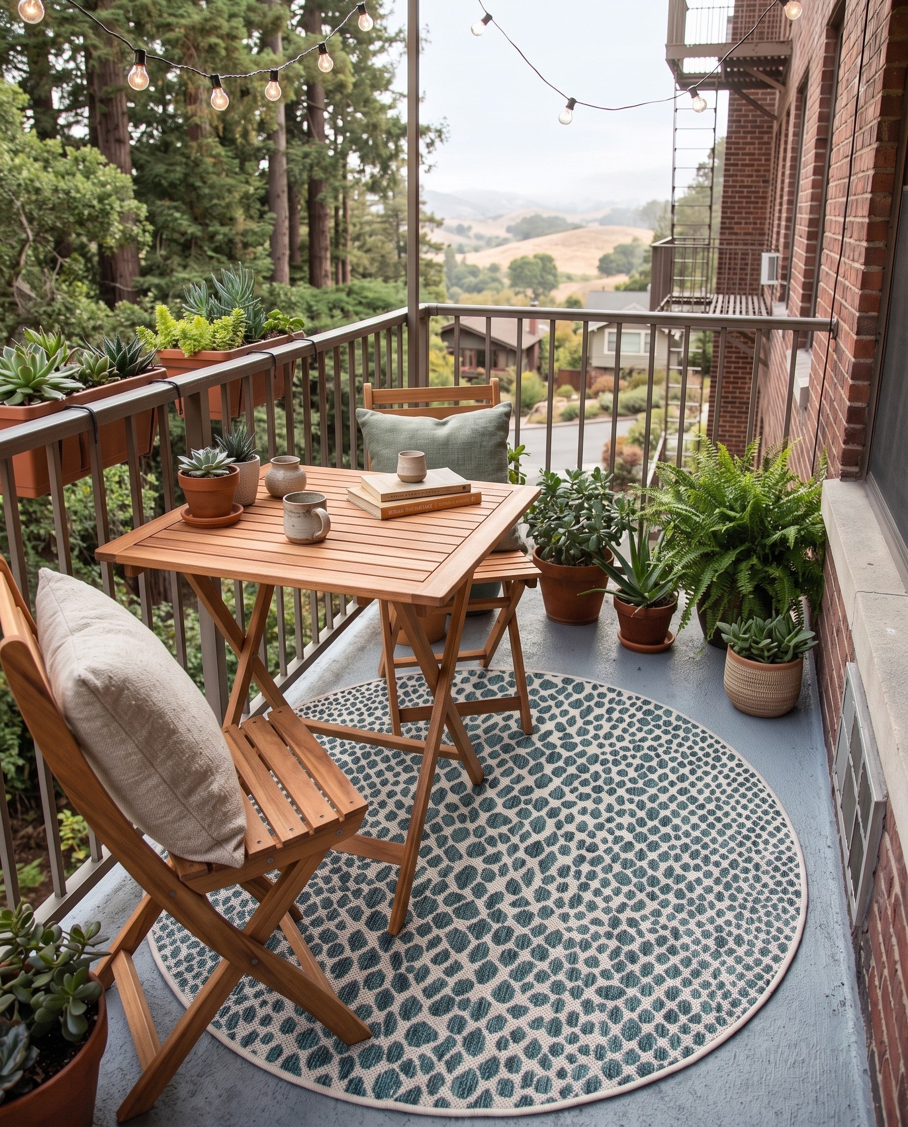 Teal Easy-Clean Jill Zarin Cape Town Indoor / Outdoor Round Rug