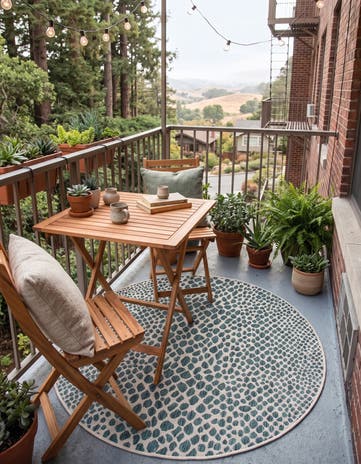 Teal Easy-Clean Jill Zarin Cape Town Indoor / Outdoor Round Rug