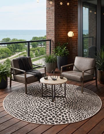 Black Easy-Clean Jill Zarin Cape Town Indoor / Outdoor Round Rug