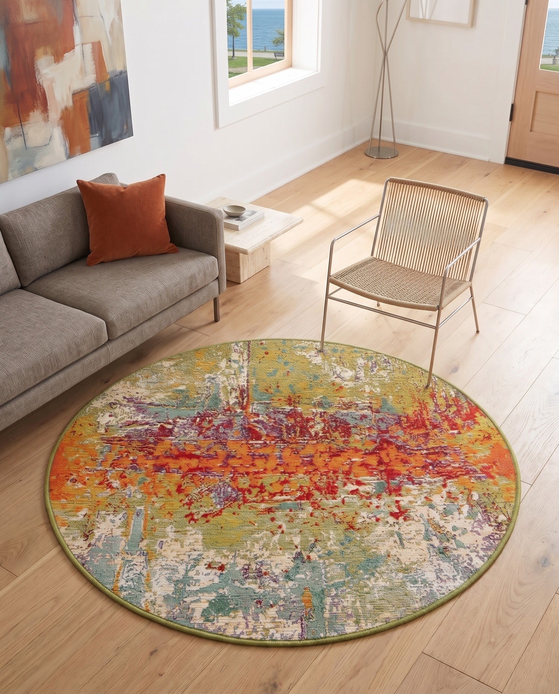 3' 3 x 3' 3 Easy-Clean Modern Indoor / Outdoor Round Rug