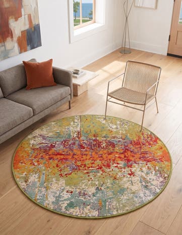 3' 3 x 3' 3 Easy-Clean Modern Indoor / Outdoor Round Rug