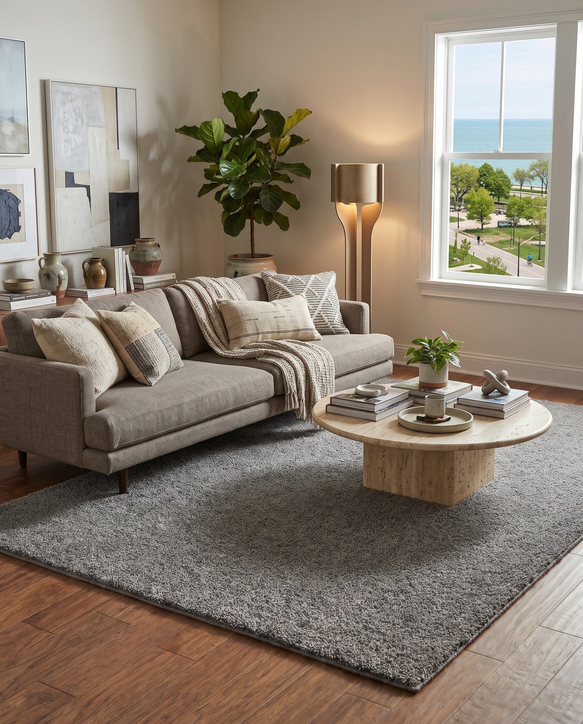 Gray Solid Frieze Rug