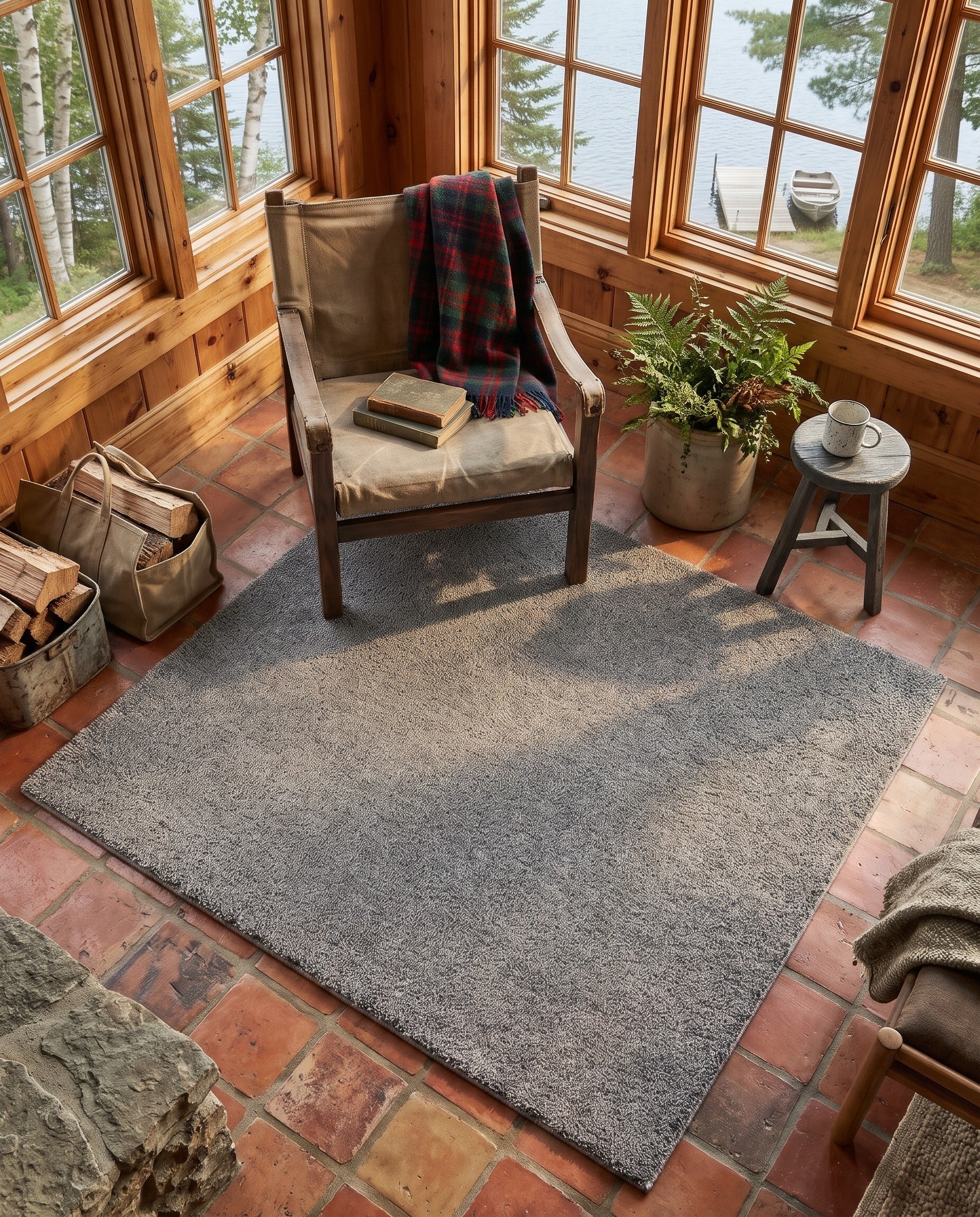 Gray Solid Frieze Square Rug