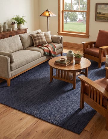 Navy Blue Handmade Braided Jute Rug