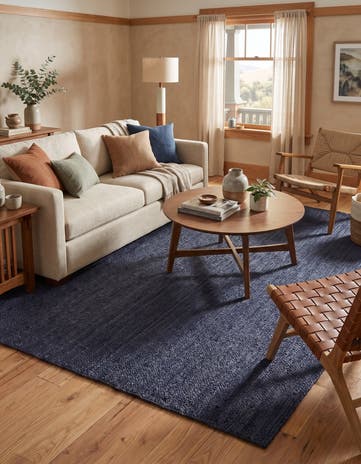 Navy Blue Handmade Braided Jute Rug