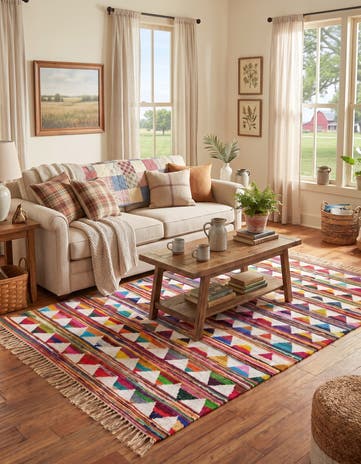 5' 1 x 8' Hand Woven Chindi Trellis Rug