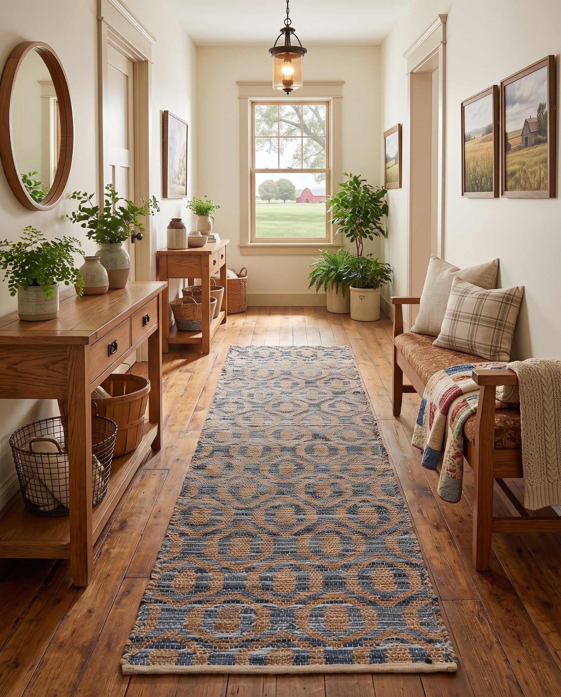 Navy Blue Hand Woven Chindi Jute Runner Rug