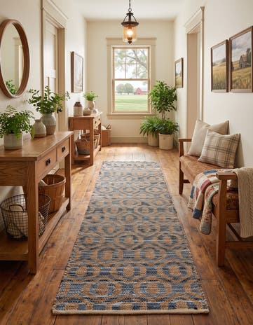 Navy Blue Hand Woven Chindi Jute Runner Rug