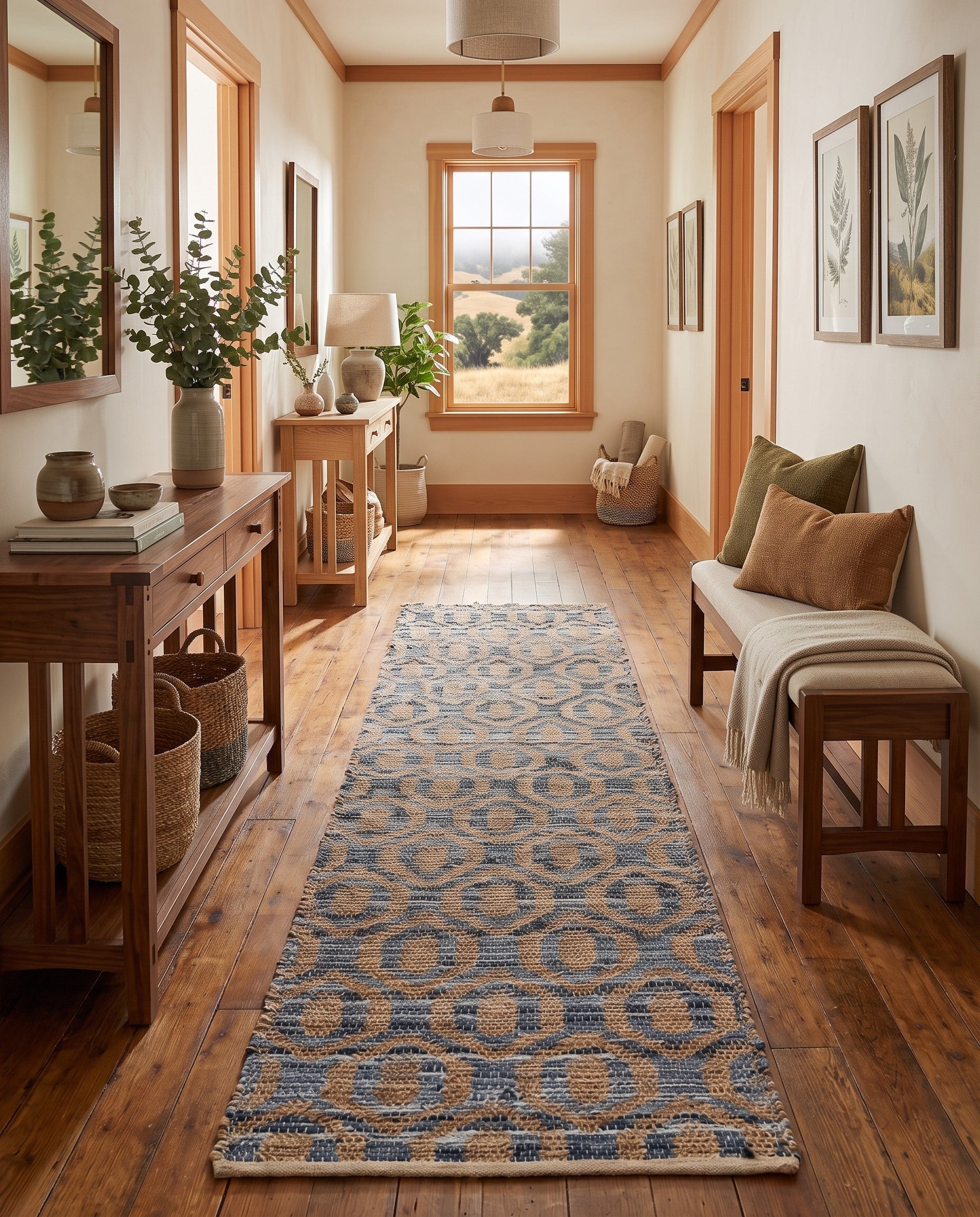 Navy Blue Hand Woven Chindi Jute Runner Rug
