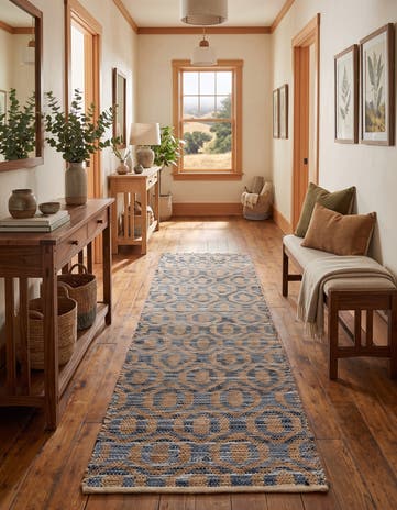 Navy Blue Hand Woven Chindi Jute Runner Rug