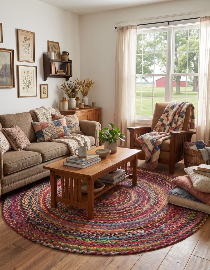 5' 1 x 5' 1 Handmade Braided Chindi Round Rug