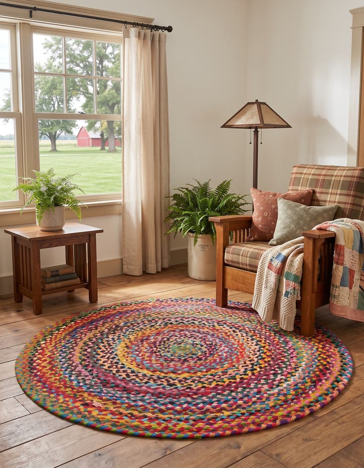 4' 1 x 4' 1 Handmade Braided Chindi Round Rug